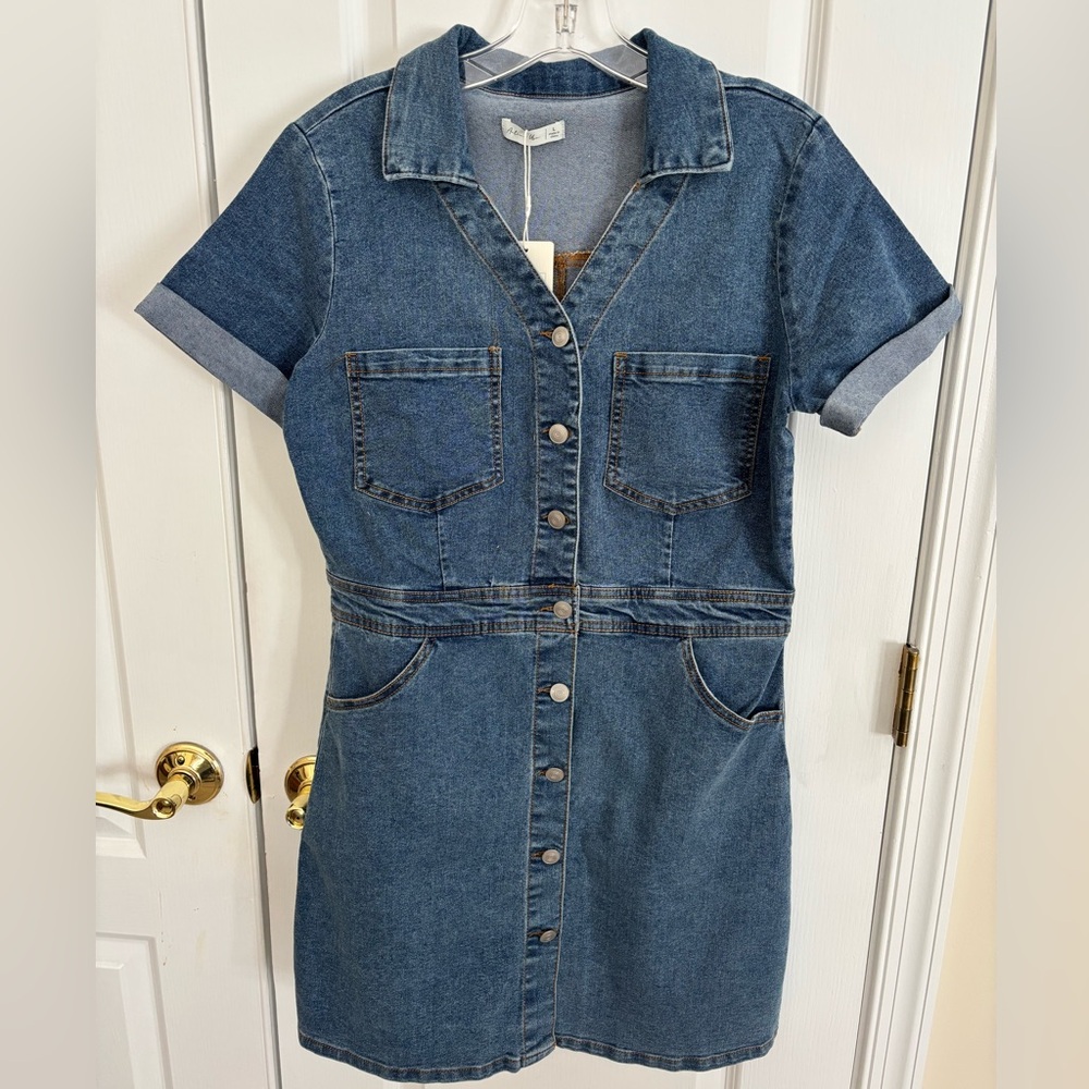 Active USA Blue Denim Button-Front Mini Dress